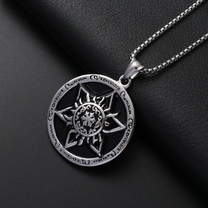 Vintage titanium steel hexagram star pendant necklace with box chain for men