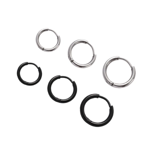 Lot de boucles d'oreilles créoles en acier inoxydable noir et argent en trois tailles