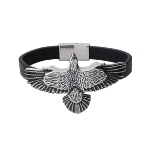 Bracelet tressé en cuir pour homme avec charme d'aigle et fermoir magnétique en acier