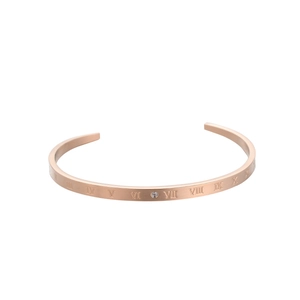 Minimalist Titanium Steel Open C-Shaped Cuff Bangle For Women Roman Numeral Engraved Rhinestone Inlaid Fashion Jewelry Accessory