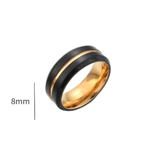 Detail of 8mm men's two-tone ring featuring black matte finish and gold inner band