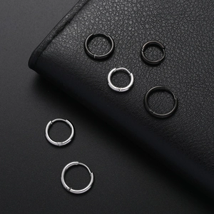 Lot de 6 boucles d'oreilles créoles en acier inoxydable noir et argent style hip hop
