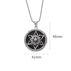 Detailed size chart showing 46mm height of the Hexagram star pendant in titanium steel