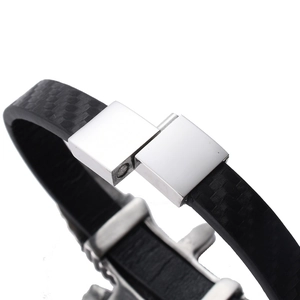 Bracelet pour homme en cuir tressé noir avec fermoir magnétique en acier