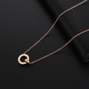 Rose gold roman numeral double ring necklace with zircon inlay for elegant women