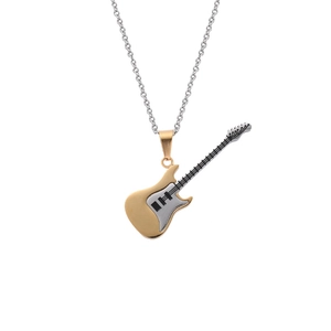 E-Gitarren-Anhänger für Herren aus Edelstahl in Gold und Silber auf weißem Hintergrund