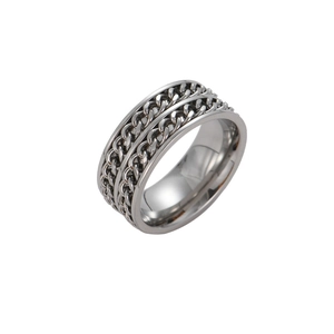 Men's titanium steel double chain spinner ring in silver industrial fashion style
