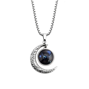Luminous twelve constellation zodiac moon necklace with glow in the dark glass pendant