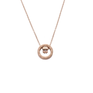 Rose Gold Stainless Steel Roman Numeral Double Ring Pendant Necklace With Rhinestone Minimalist Jewelry Gift For Women
