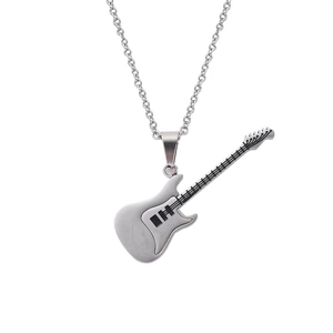 Polierte Gitarre Anhänger Halskette aus Edelstahl für Herren Musik Schmuck Accessoire