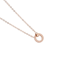 Rose gold Roman numeral double ring necklace with zircon inlay on polished steel chain