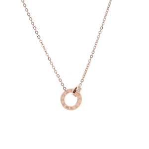 Stainless Steel Roman Numeral Double Ring Necklace Rose Gold Plated Inlaid Rhinestone Minimalist Jewelry For Women Elegant Gift