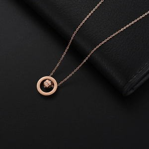 Elegant rose gold Roman numeral double ring necklace with sparkling crystal accents