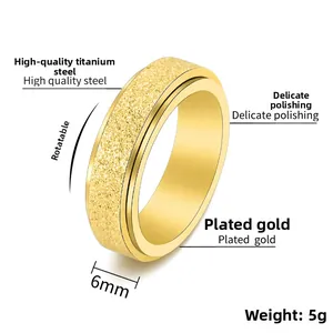 Detail of 6mm golden rotatable titanium steel ring with sandblasted frosted finish