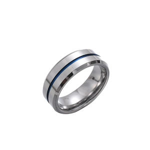 Men Tungsten Steel Groove Ring Polished Two Tone Gold Blue Black Domineering Band Fashion Jewelry Finger Accessories Gift