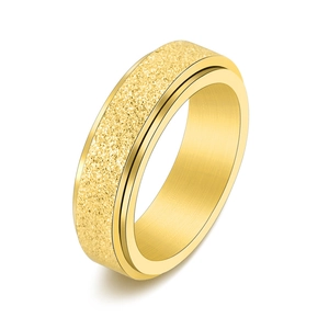 Polished gold stainless steel spinner ring with frosted sand finish for men and women