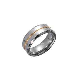 8mm silver tungsten ring for men featuring a minimalist blue grooved center design