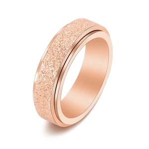 Unisex rose gold spinner ring with matte frosted surface and polished steel edges