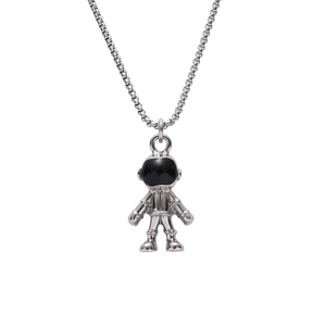 Hip hop astronaut pendant necklace in silver stainless steel with black visor detail