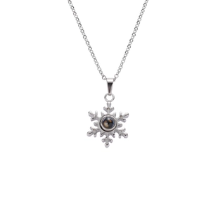 Collana con Pendente Proiezione Fiocco di Neve in Acciaio al Titanio 100 Lingue Ti Amo Strass Gioielli Romantici Regalo Donna