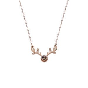 Collier Projection 100 Langues Je t'aime Style Coréen Minimaliste Pendentif Bois de Cerf Acier Inoxydable Strass Bijoux Femme