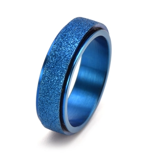 Detail of blue frosted fidget spinner ring with starry glitter finish and brushed texture
