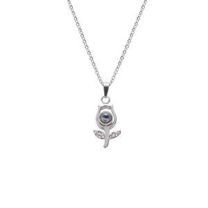 Titanium silver rose projection necklace for women with 100 languages I love you