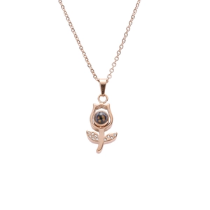 Tulip Flower I Love You Projection Necklace Stainless Steel Rhinestone Clavicle Chain For Women Romantic Fashion Jewelry Elegant Gift