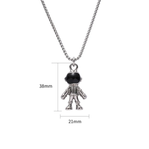 Detailed view of silver astronaut pendant dimensions with 38mm height and 21mm width