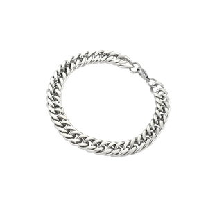 Bracelet classique à maillons cubains en acier inoxydable argenté pour hommes avec fermoir