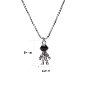 Detailed size view of silver astronaut pendant showing dimensions of 30mm height and 15mm width