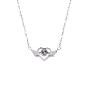 Titanium Steel Angel Wing Heart Projection Necklace With Rhinestone I Love You 100 Languages Pendant Necklace For Women Gift