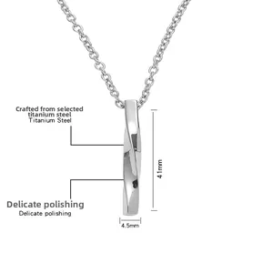 Polished titanium steel twisted bar pendant necklace with 41mm height and 4.5mm width