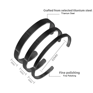 Three matte black C-shaped titanium steel bracelets in widths of 8mm, 6mm and 4mm