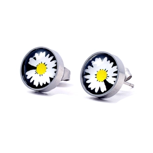 Boucles d'Oreilles Clous en Acier Inoxydable Marguerite pour Hommes Femmes Style Hip Hop Motif Floral Rond Strass Bijoux Cadeau