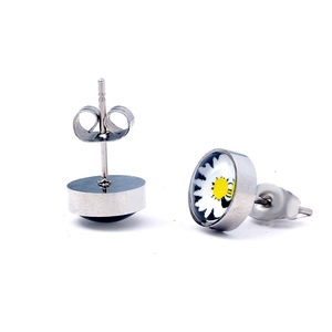 Boucles d'oreilles tournesol unisexe en acier inoxydable avec motif de marguerite
