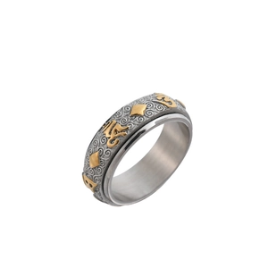Men Titanium Steel Spinner Ring Embossed Mantra Characters Retro Two-Tone Gold Silver Band Fidget Stress Relief Jewelry