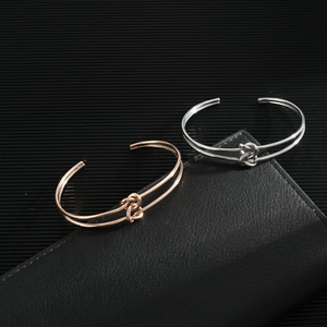 Stainless Steel Knot Cuff Bracelet For Women Minimalist Korean Ins Style Double Line Adjustable Jewelry Rose Gold Silver