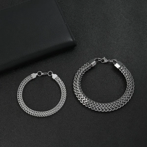 Double-layered stainless steel braided punk bracelet for men with lobster clasp