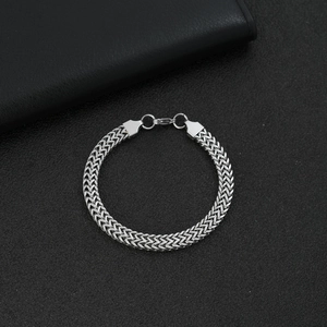 Men's silver-toned double-layered titanium steel woven Franco chain bracelet with lobster clasp
