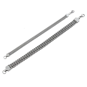 Detail of silver stainless steel Franco chain bracelets with lobster clasp closure