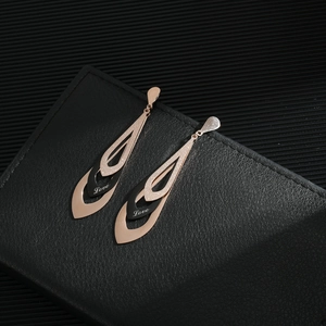 Elegant rose gold and black layered teardrop earrings with Love inscription for women