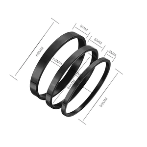 Detailed size chart for black polished stainless steel bracelets in 4mm 6mm and 8mm widths