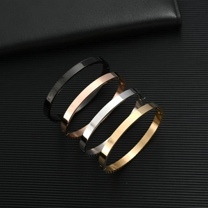 Polished minimalist stainless steel cuff bracelets in black, gold, silver, and rose gold