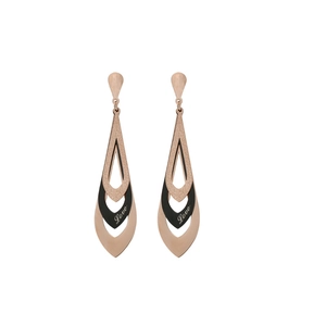 Titanium Steel Rose Gold Layered Teardrop Dangle Earrings Frosted Texture Love Lettering Long Geometric Earrings Jewelry