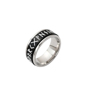 Men Vintage Viking Rune Spinner Ring Titanium Steel Nordic Norse Mythology Retro Punk Band Ring Black Blue Silver Tone Jewelry Gift