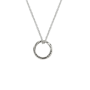 Silver Mobius ring necklace for men with HERE ROAD engraved pendant on O-chain