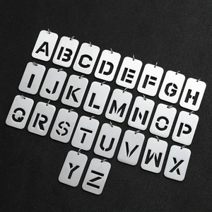 Set of 26 stainless steel military dog tag pendants with hollowed letter design