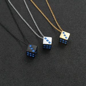 Minimalist titanium steel dice pendant necklaces in black, silver and gold for men