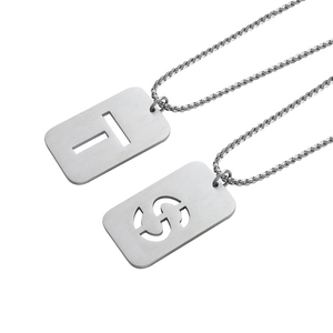 Brushed stainless steel military dog tag pendant necklaces with hollow letters T and S
